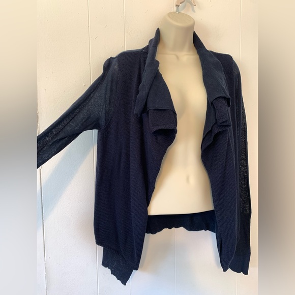 NWT Brochure Walker Navy Blue Layered open Linen Blend Cardigan size S - Picture 2 of 8